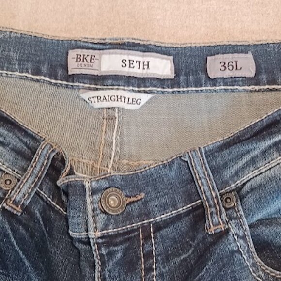 BKE denim Seth Men's straight leg stretch blue jeans, Size 36L - Picture 6 of 8
